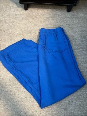 H&M Bright Blue Linen-Blend Drawstring Trousers